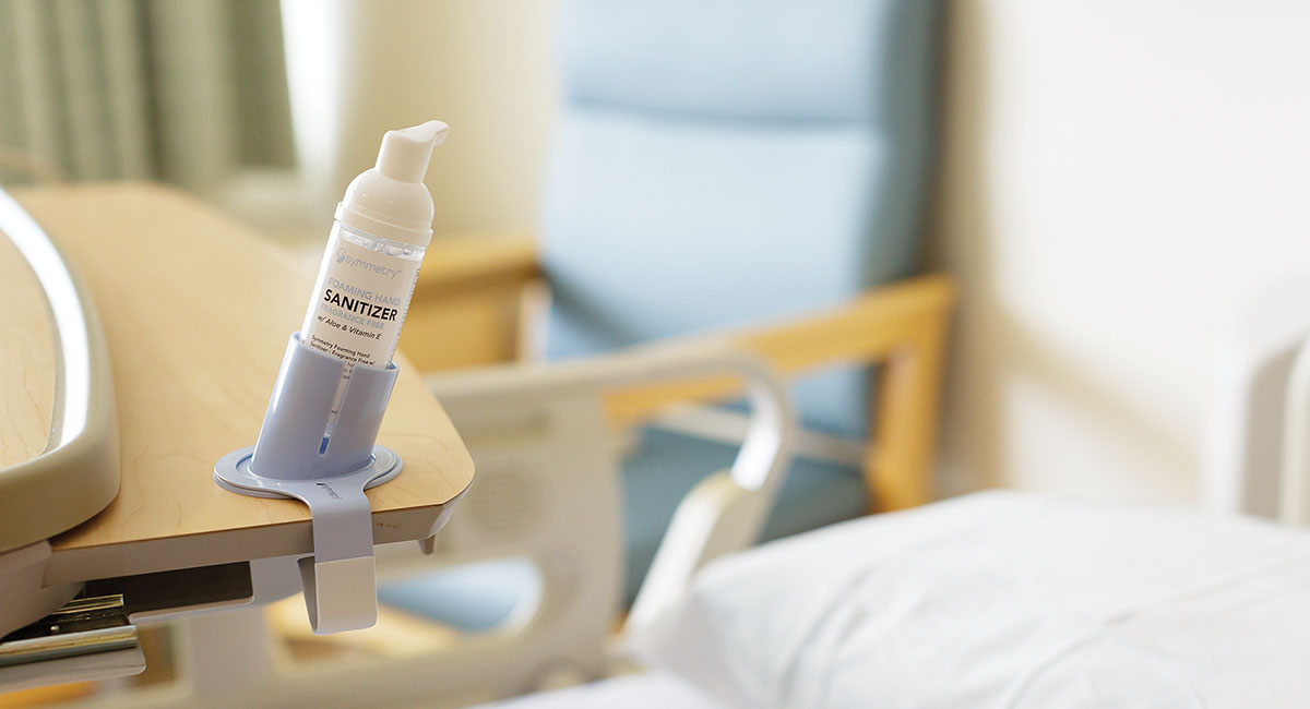 50ml Foaming Hand Sanitizer on hospital bed tray